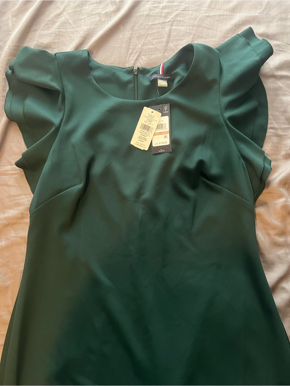 Tommy Hilfiger Forest Green Flutter Sleeve Sheath Dress - Picture 3 of 4